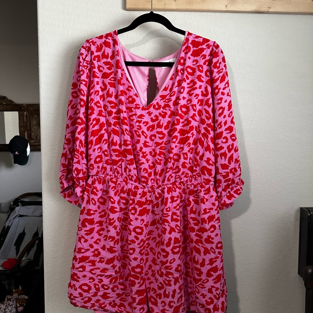 Pink and Red Leopard Print Romper